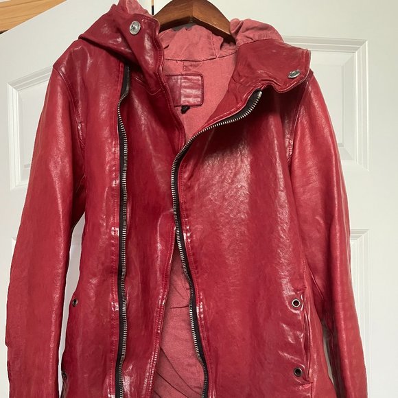 Red Isamu Katayama Backlash Leather Coat size S - Picture 1 of 9